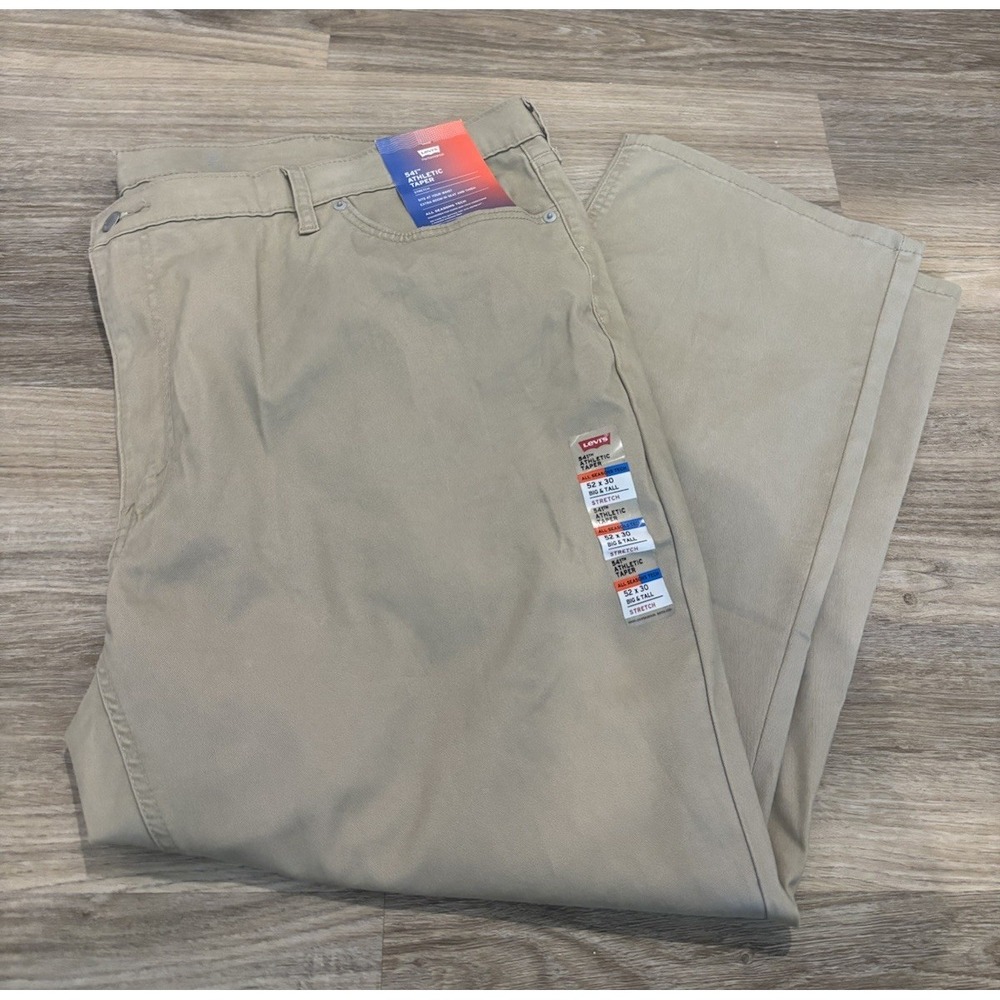 NWT Levi's 541 Athletic Taper Stretch Pants Men's Size 52x30 Beige Khaki Brown